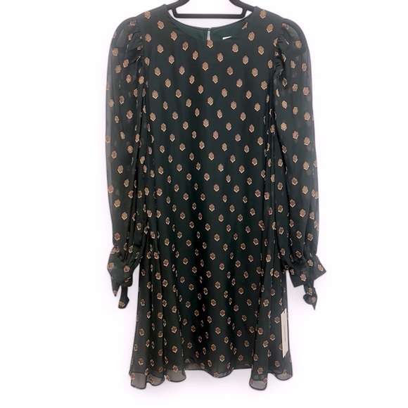 NWT Calvin Klein Swing Style Dress in green with gold print size 8 - Picture 1 of 15